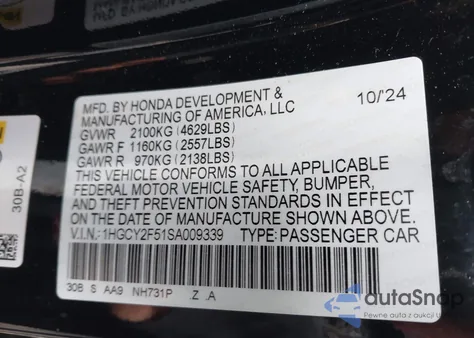 2025 Honda Accord Hybrid Sport из США, поврежденный, VIN 1HGCY2F51SA009339